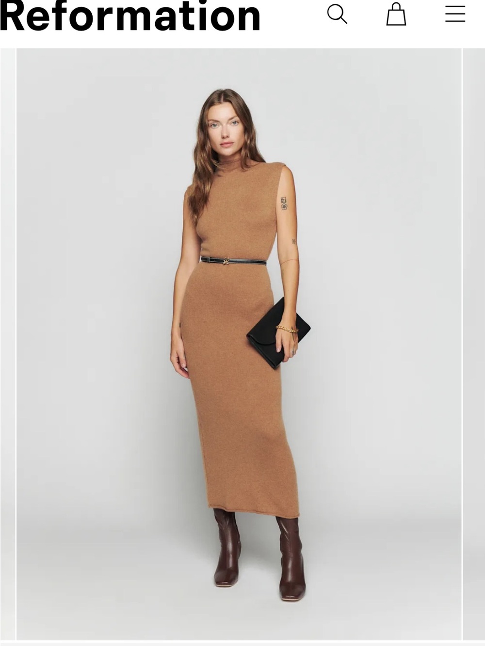Reformation Corbetta Dress - Camel Ribbed Knit